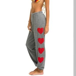 Aviator Nation Gray Joggers with Red Hearts
